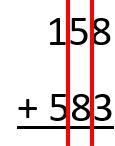 158 + 583 Vertical Column Addition Setup