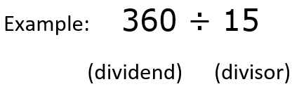 360 divided by 15- Parts of Division